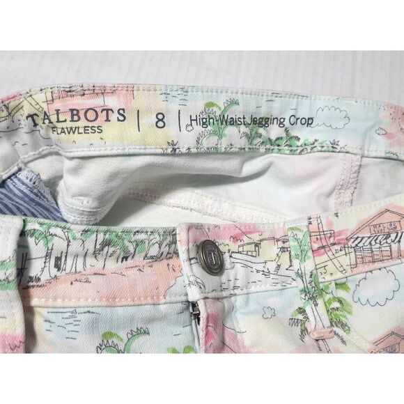 Talbots Beach Scene Pants Women's Size  8 White High-Rise Cropped Leg Jegging - Picture 11 of 13